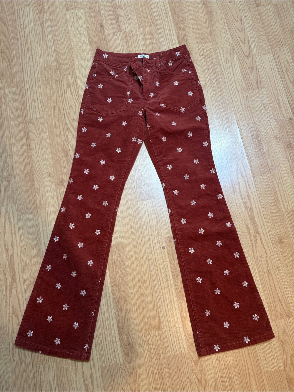 Roxy Women's Rust Floral Corduroy Flare Jeans